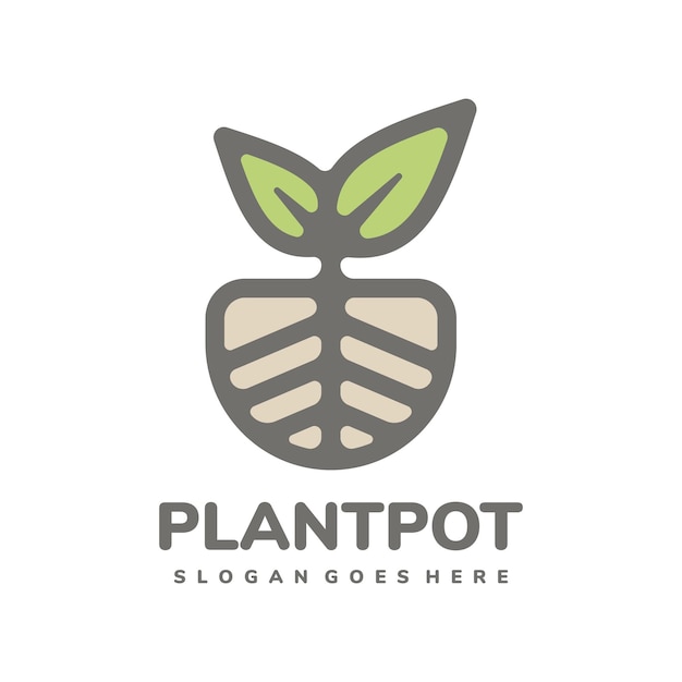 green plant root and pot logo template