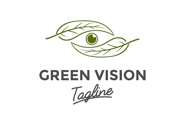 Green Plant Tree Leaf with Eye Camera Optic Vision Logo Design Vector