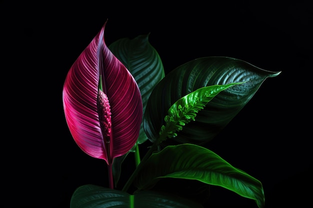 Vector a green plant with a pink and green leaf