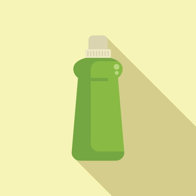 Vector green plastic detergent bottle with long shadow on yellow background