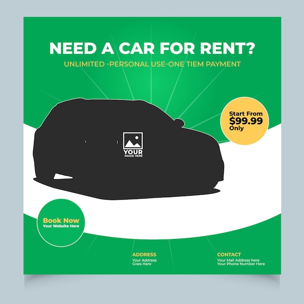 a green poster for a car for rent for rent