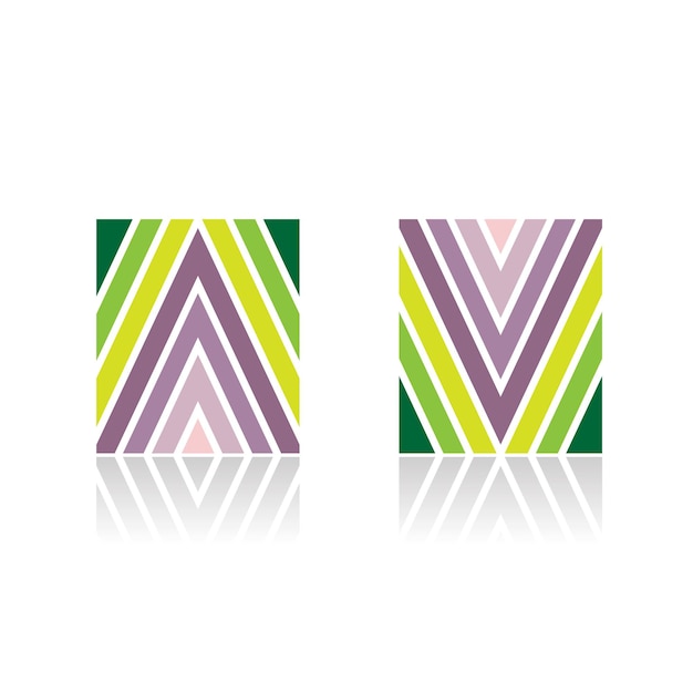 Green and Purple Arrow Shaped Stripes for Letters A and V