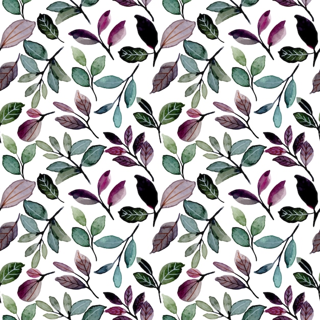 Vector green purple leaves watercolor seamless pattern