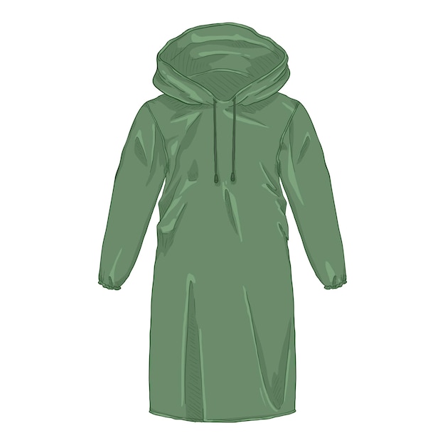 Green Raincoat with Hood Vector Cartoon Illustration