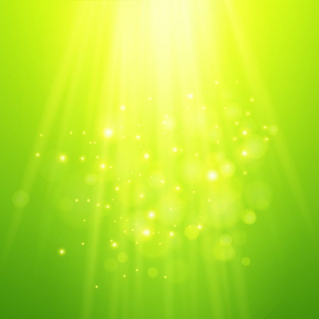 Green rays of light. Vector bokeh blurred background