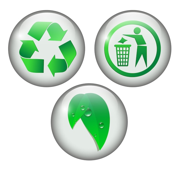 Green and recycle glossy icon set