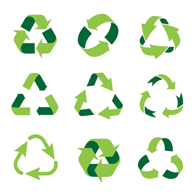 Green recycling and rotation arrow symbol set