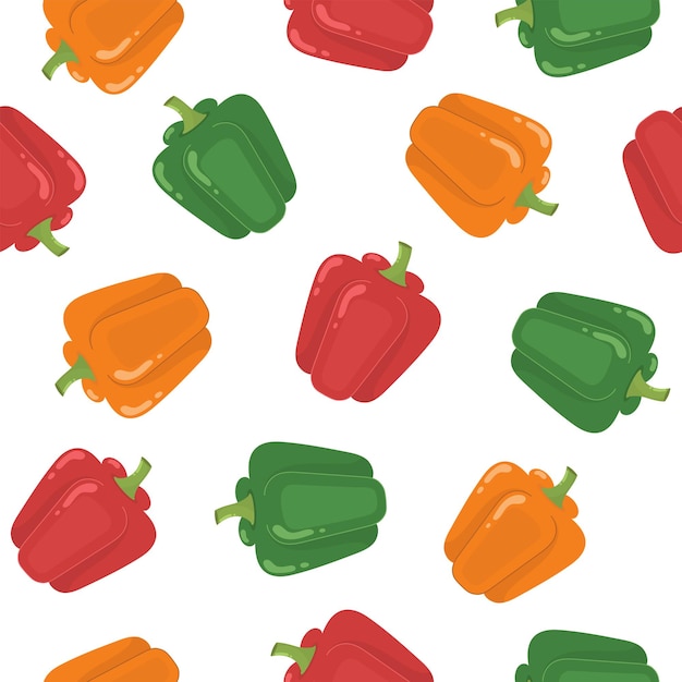 Green red and orange peppers seamless pattern Healthy vegetable background Organic food