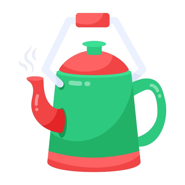 A green and red teapot with a red lid sits on a white background.