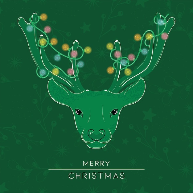 Green reindeer cartoon Merry christmas card Vector