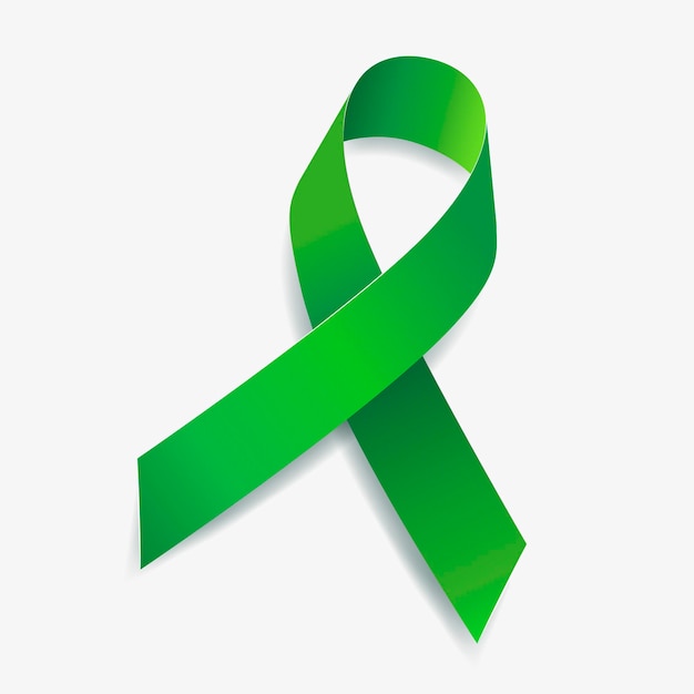 Green ribbon awareness Achondroplasia, Adrenal Cancer, Bipolar Disorder, Eye Cancer, Glaucoma, Infantile Scoliosis. Isolated on white background. Vector  illustration.