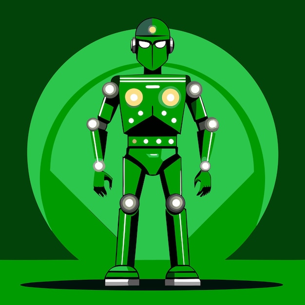 a green robot with a green background with a green circle in the middle