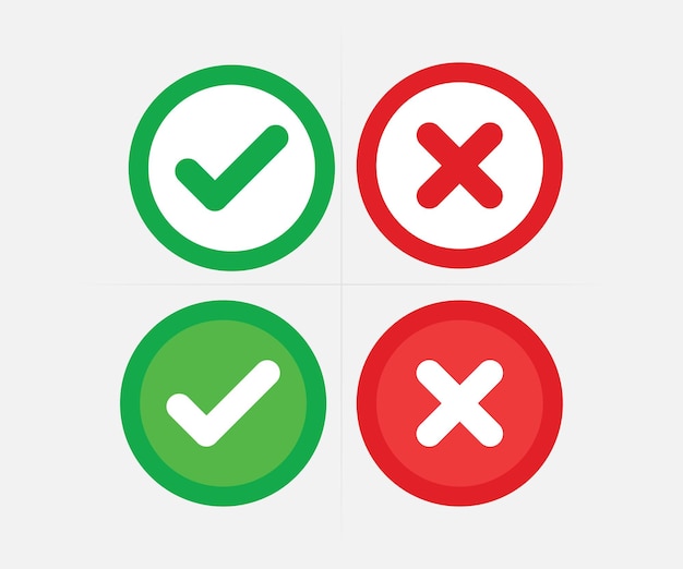 Green Round check and Red cross sign vector Shapes design