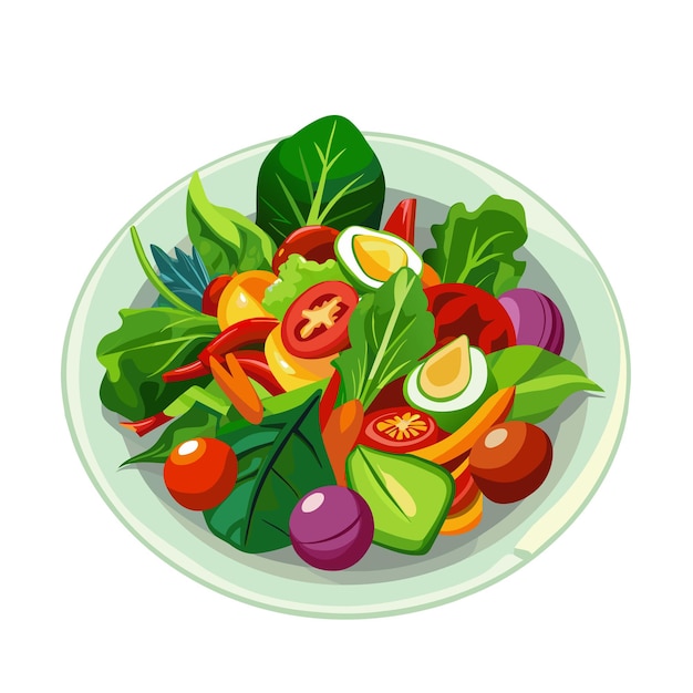 Green salad of fresh vegetables salad bowl on white background