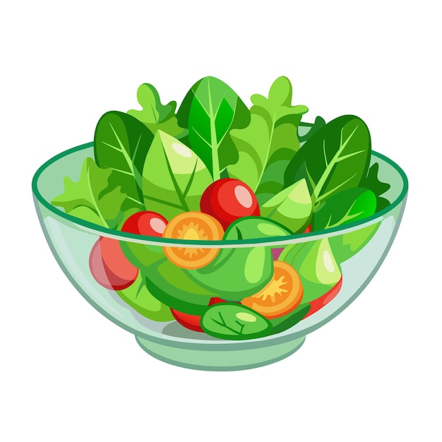 Green salad of fresh vegetables salad bowl on white background