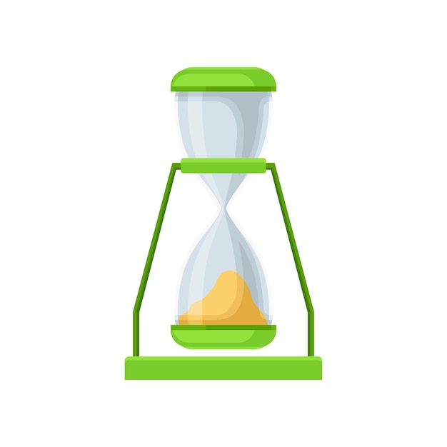 Green sand hourglass sandglass device for measuring time vector Illustration on a white background