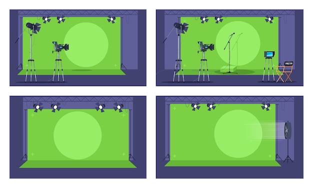 Green screen semi illustration set. Futuristic movie creation area collection.