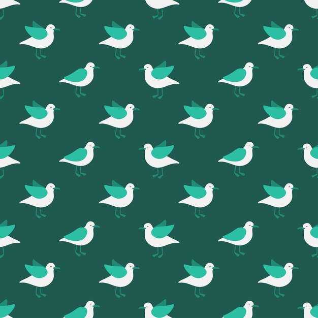 Green seamless pattern with birds