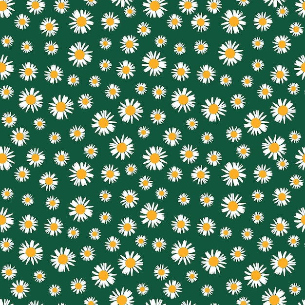 Green seamless pattern with chamomile flowers