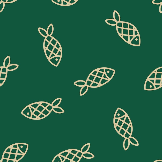 Green seamless pattern with grey fish