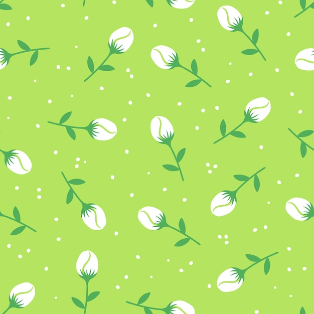 Green seamless pattern with rosebud