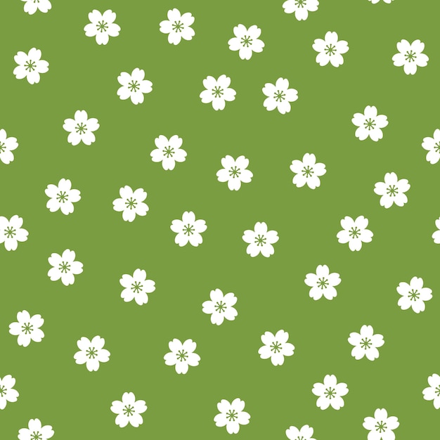 Green seamless pattern with white flowers