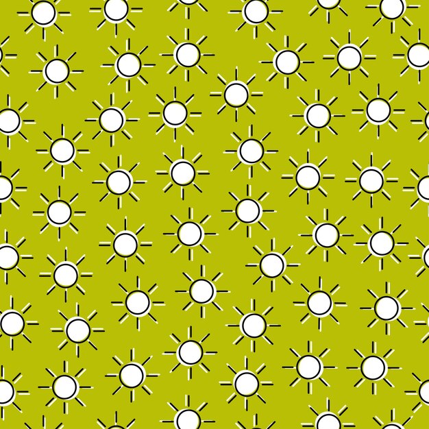 Green seamless pattern with white outline sun.