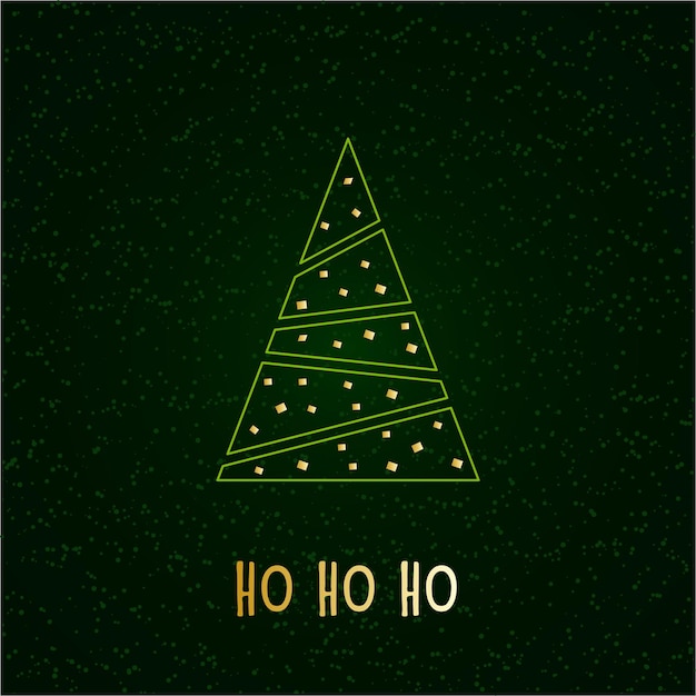 Green silhouette of a Christmas tree with snow and golden stars. Merry Christmas and Happy New Year 2022. Vector illustration. Ho ho ho.