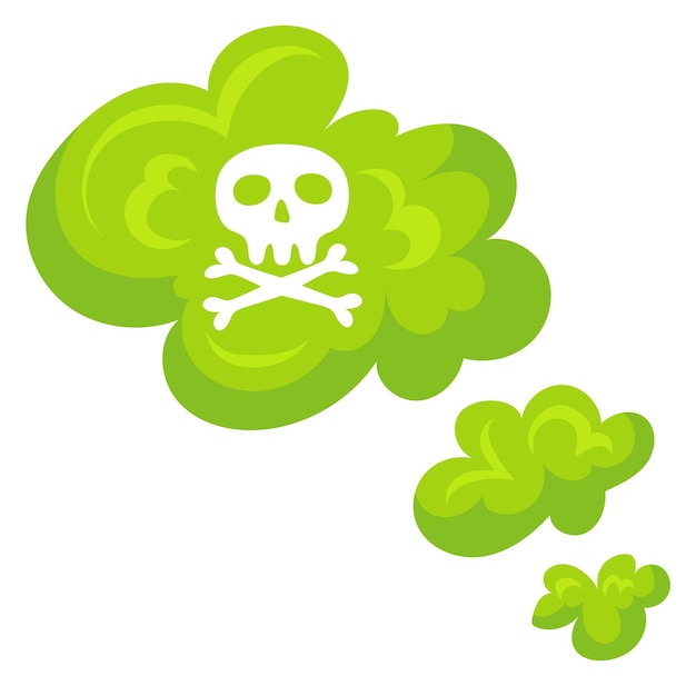 Green smoke with skull sign Cartoon toxic cloud