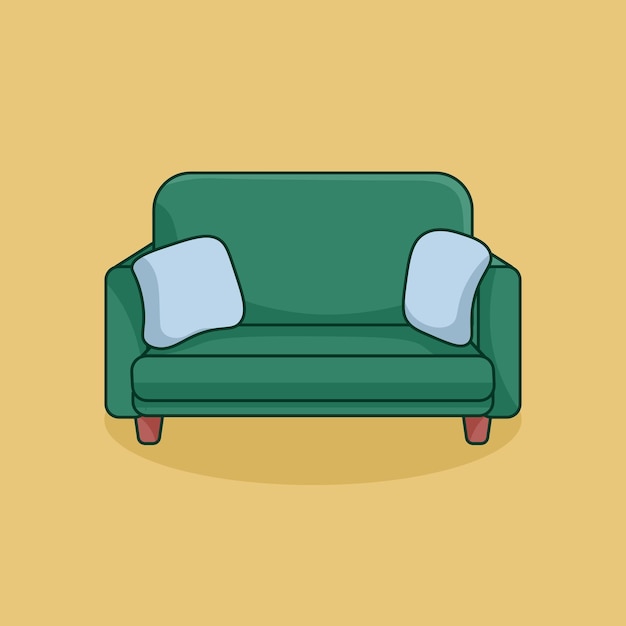 Green Sofa for Rest Doodle Cartoon