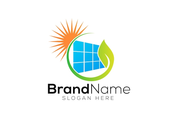 Green solar energy logo design template