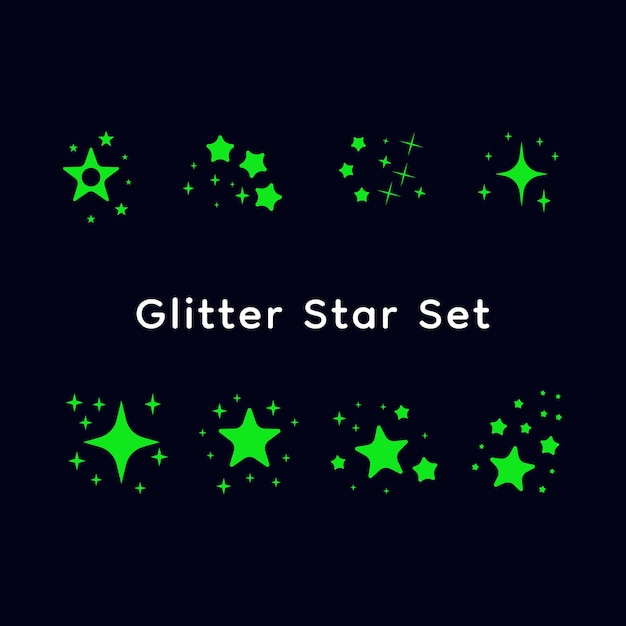 Green sparkling star in set Premium flat vector