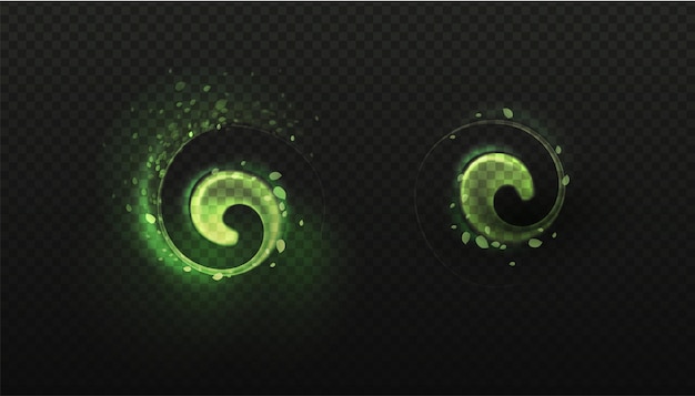 Green swirl effect of freshness with leaves Spiral neon traces concept of magic and energy The movement of a minty refreshing stream of air Vector illustration