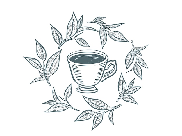 Green Tea Cup hand drawn drawing isolated on white