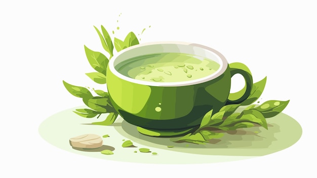 Green Tea and Matcha Vector Illustration with Free Space for Text