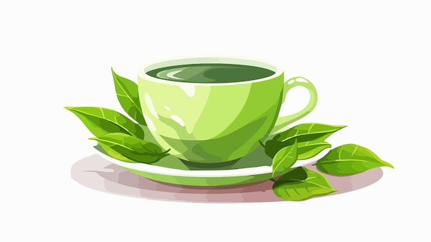 Green Tea and Matcha Vector Illustration with Free Space for Text