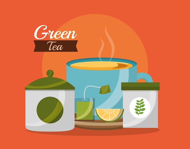 green tea time cup and sugar lemon teabag herbal 