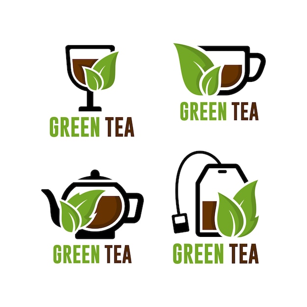 Green tea vector design logo collection