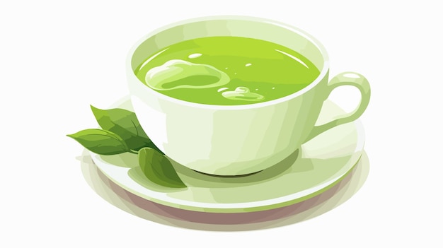 Green Tea Vector with Matcha Cup on White Background