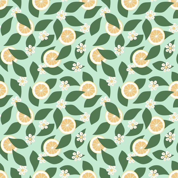 Green tea with lemon seamless vector pattern