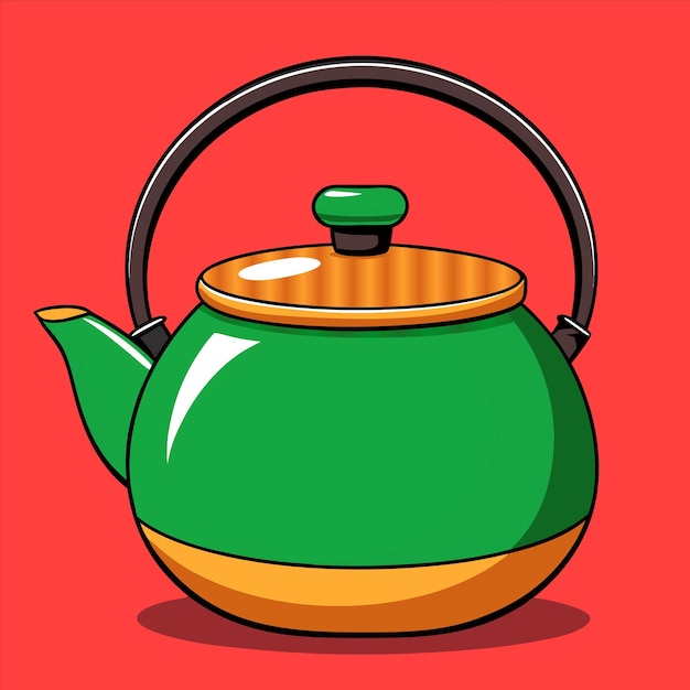 a green teapot with a green lid and a black handle