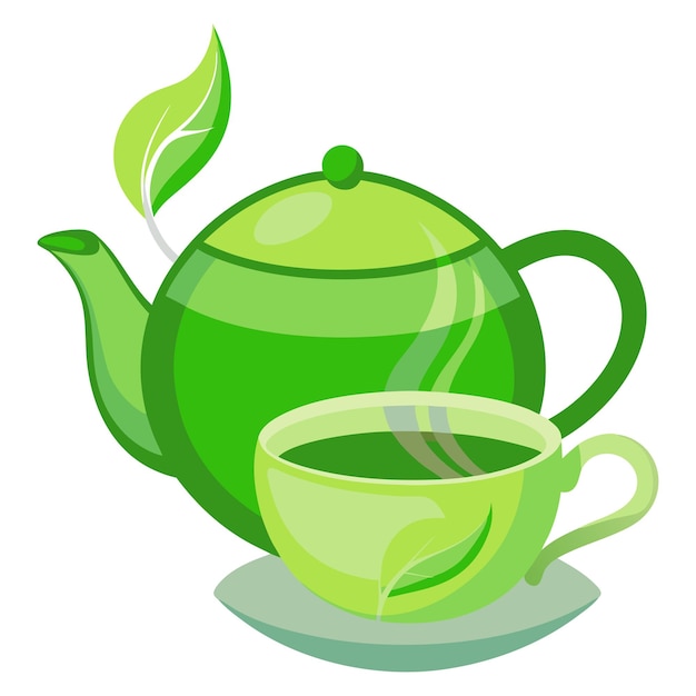 Vector a green teapot with a plant on it and a white background