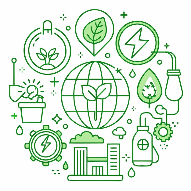 Green technology and ecology concept with line icons