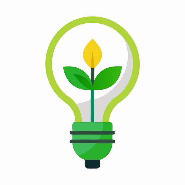 Vector green technology logo lightbulb with plant for energy efficiency design