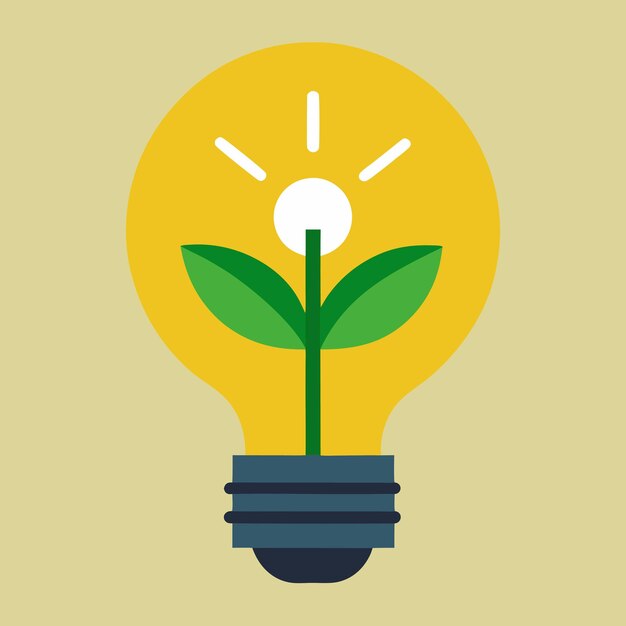 Vector green technology logo lightbulb with plant for energy efficiency design