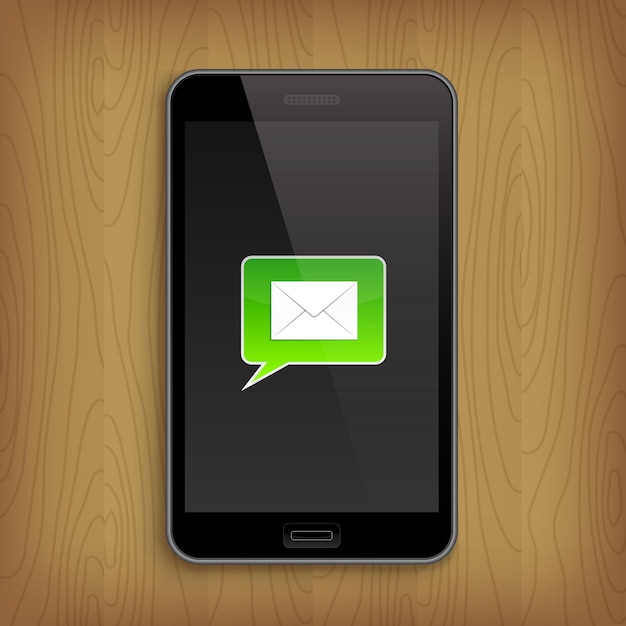 Green text bubble in phone Vector illustration