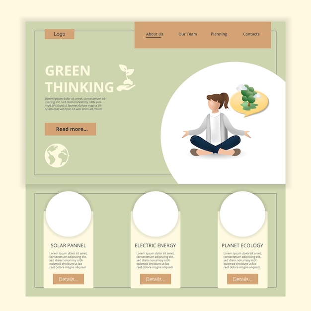 Green thinking flat landing page website template solar