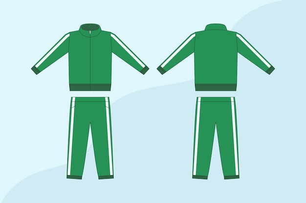 Green tracksuit editable vector template flat design Set of bright green sports jacket with pants