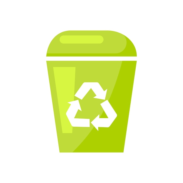 Green trash can recycle sorting zero waste flat Recycling garbage careful consumption natural resource Stylish glossy logo plant factory bio eco store friendly company web business concept isolated