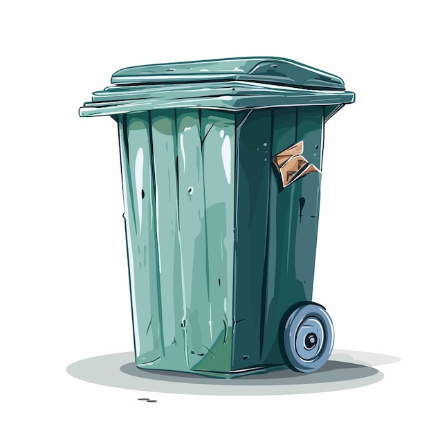 a green trash can with a paper in the middle